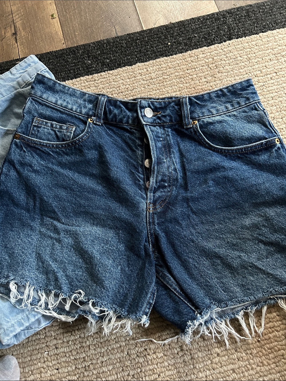 H&M Dark Indigo Frayed Hem Denim Shorts